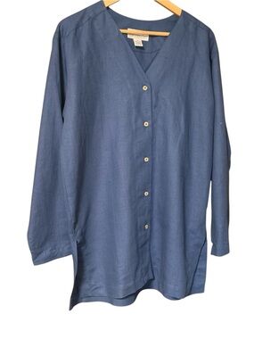 Giorgio Sant Angelo Tunic Top M Long Sleeve V-Neck Blue